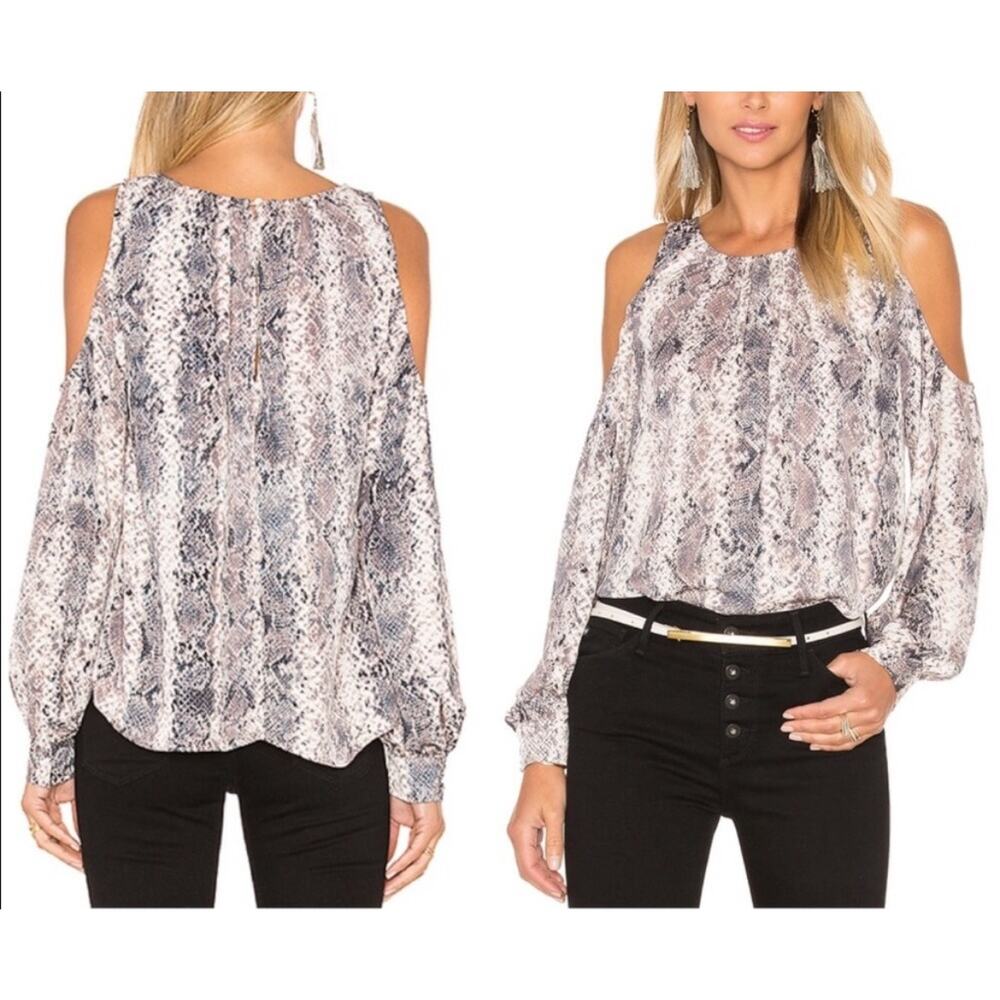 REVOLVE Snake Print Cold-Shoulder Blouse in Gray and Cream